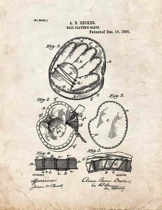 BaseBall Player's Glove Patent Print