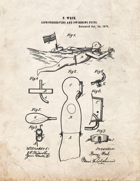 Life Preserving And Swimming Suits Patent Print