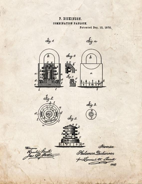 Combination Padlock Patent Print