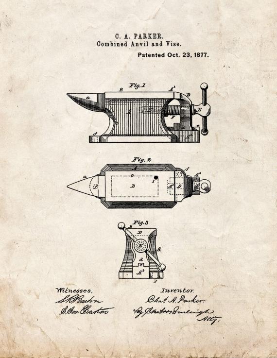 Combined Anvil And Vise Patent Print