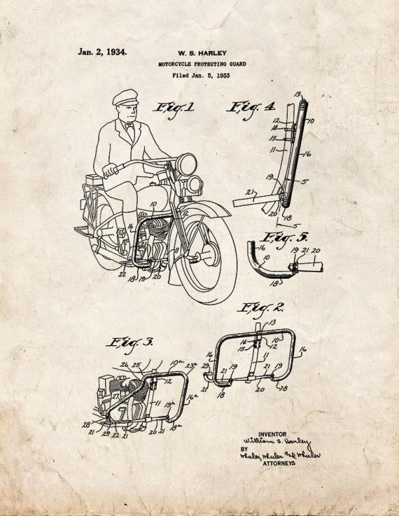 Harley Motorcycle Protecting Guard Patent Print
