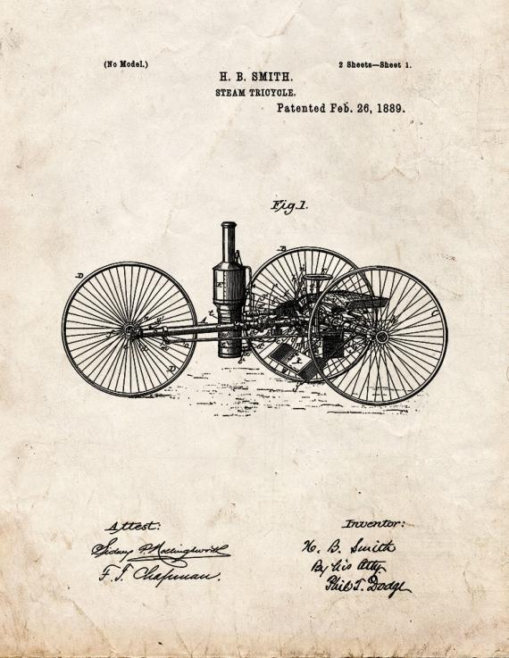 Steam Tricycle Patent Print