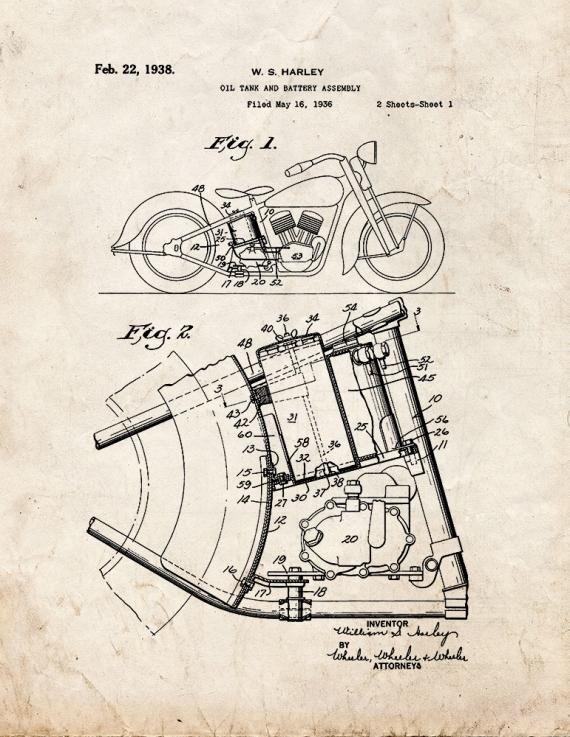 Harley Motorcycle Oil Tank And Battery Assembly Patent Print