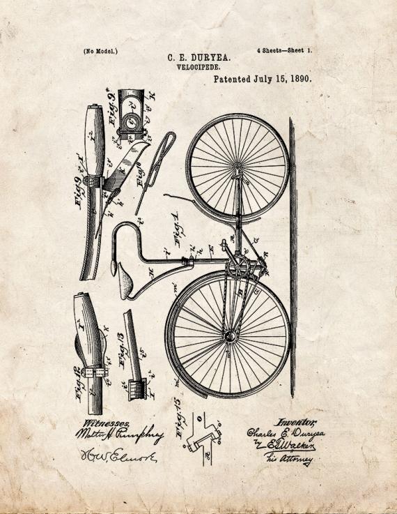 Velocipede Patent Print