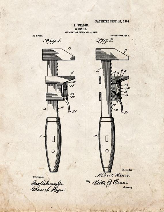 Pipe Wrench Patent Print