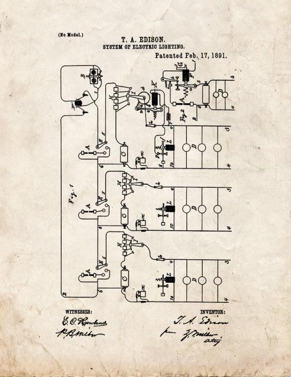 Thomas Edison System Of Electric Lighting Patent Print