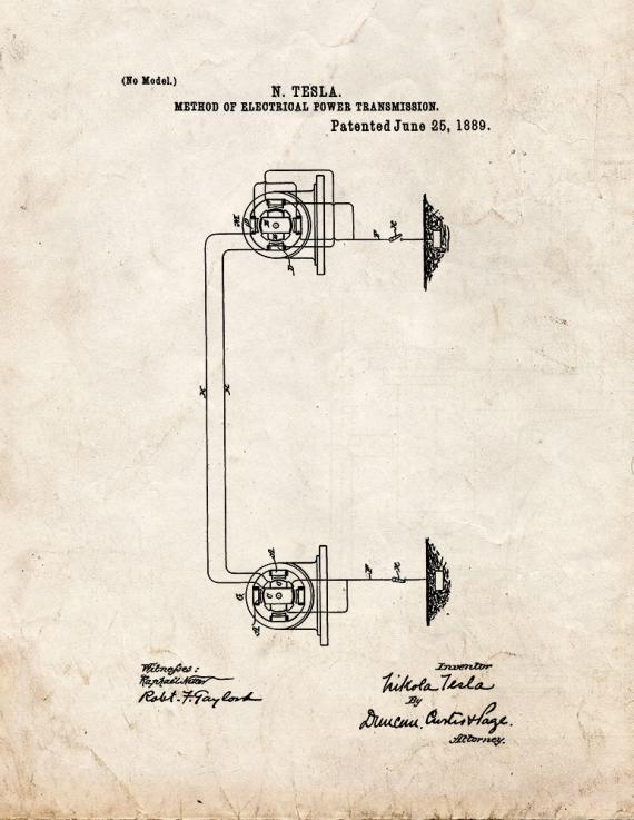 Tesla Method Of Electrical Power Trans Patent Print