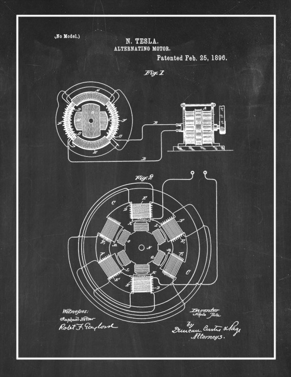 Tesla Alternating Motor Patent Print