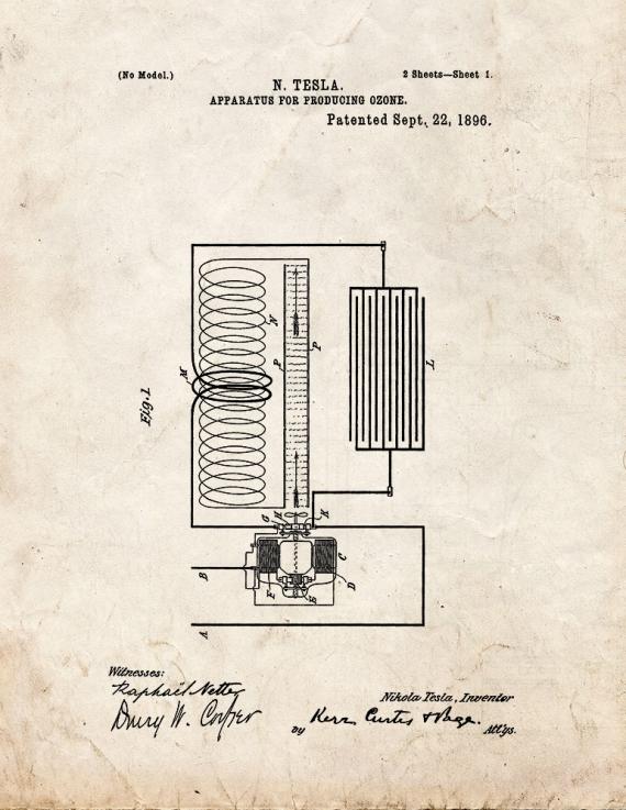Tesla Apparatus For Producing Ozone Patent Print