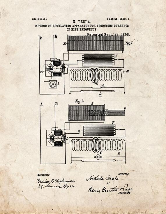 Tesla Producing Currents Of High Frequency Patent Print