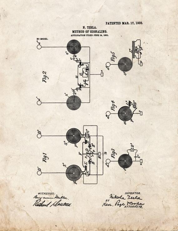 Tesla Method Of Signaling Patent Print