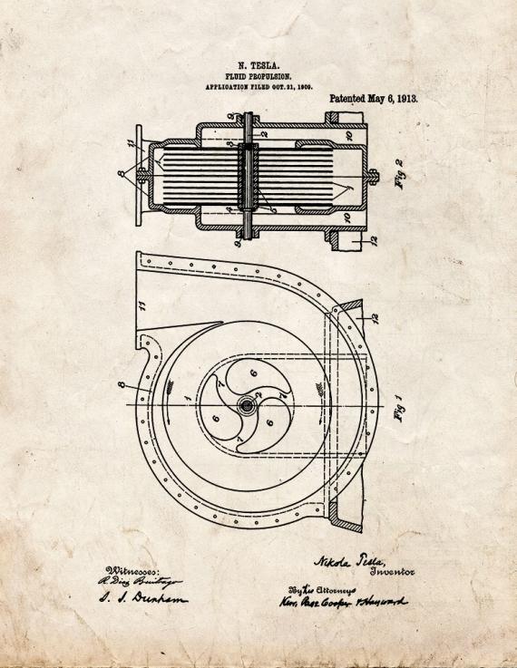 Tesla Fluid Propulsion Patent Print
