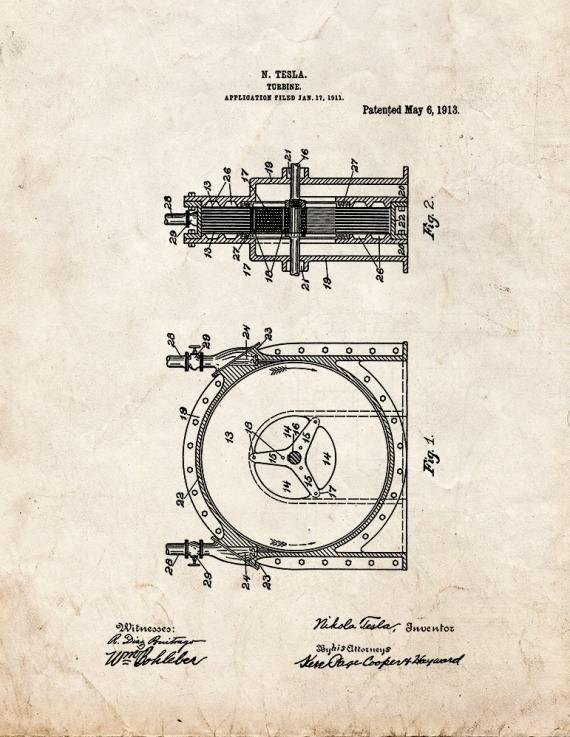 Tesla Turbine Patent Print