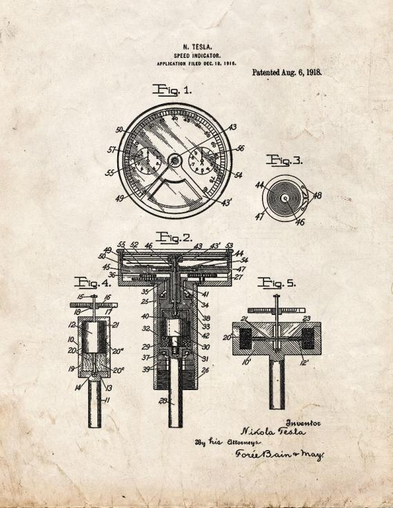 Tesla Speed-indicator Patent Print