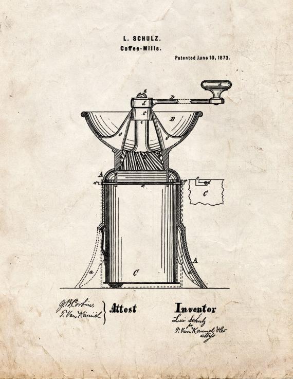 Coffee Mill Patent Print