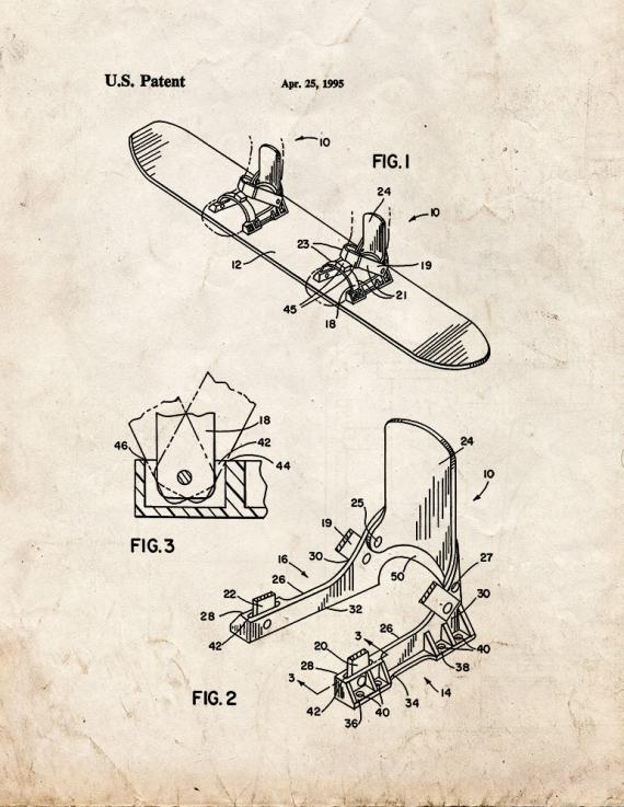 Plateless Snowboard Binding Device Patent Print