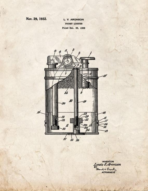 Pocket Lighter Patent Print
