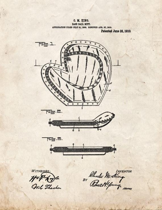 Baseball Mitt Patent Print