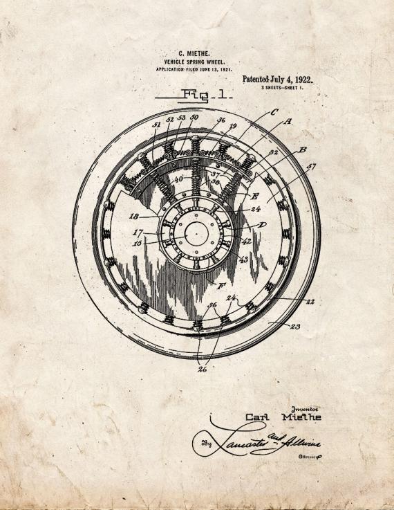 Vehicle Spring Wheel Patent Print