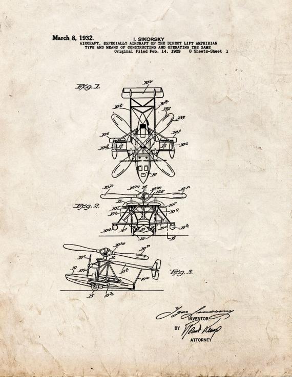 Aircraft Of The Direct Lift Amphiblan Patent Print