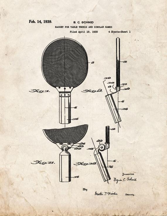 Racket For Table Tennis And Similar Games Patent Print