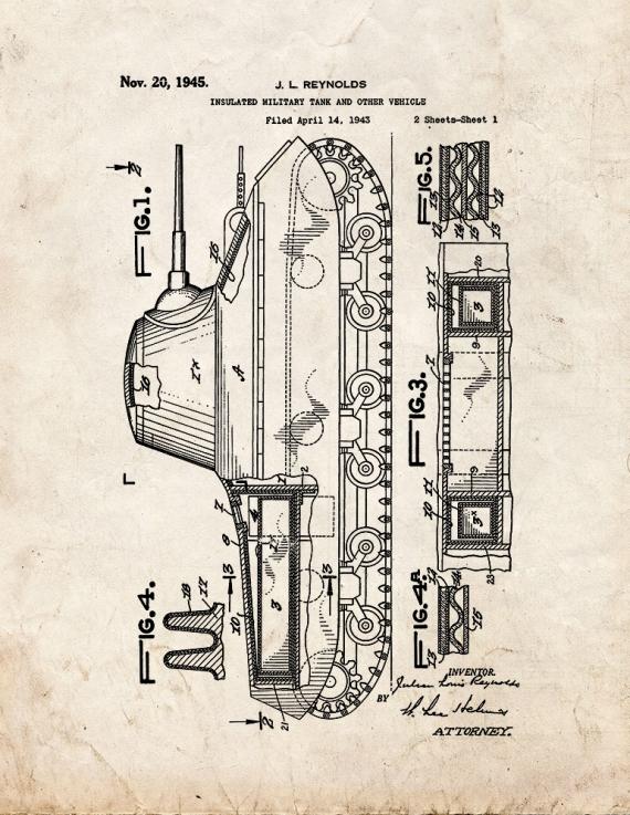 Insulated Military Tank Patent Print