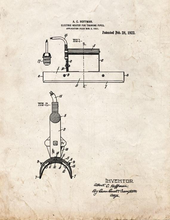 Electric Heater For Thawing Pipes Patent Print