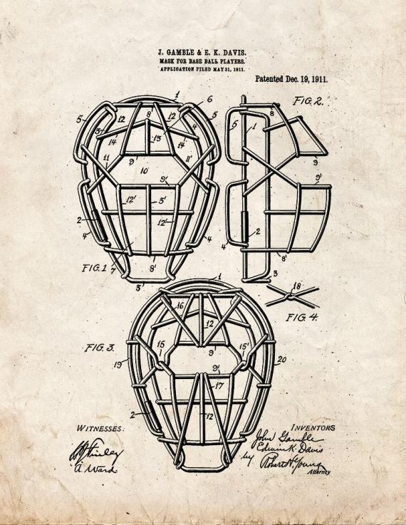 Mask For Baseball Players Patent Print