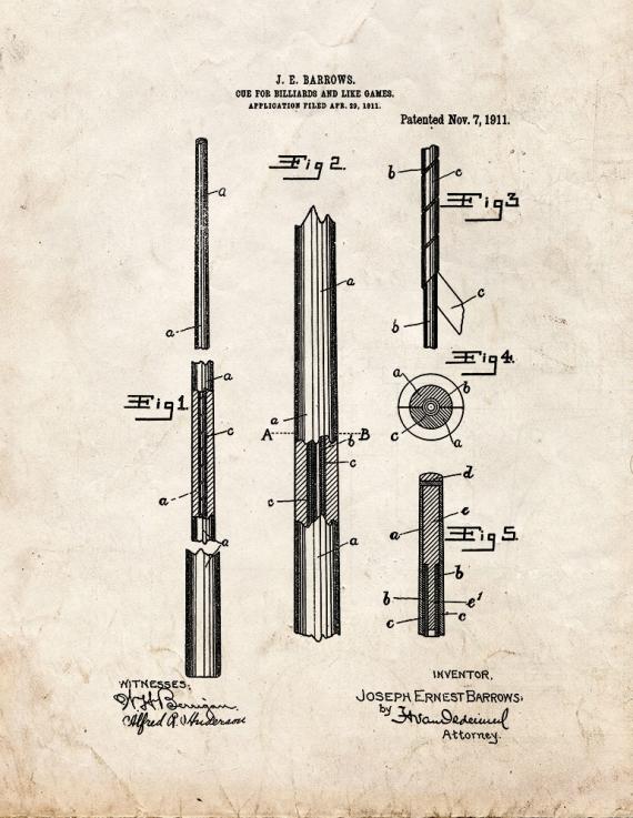 Cue For Billiards And Like Games Patent Print