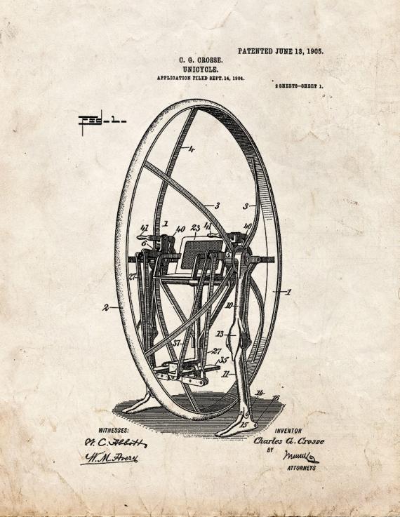 Unicycle Patent Print