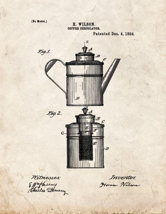 Coffee Percolator Patent Print