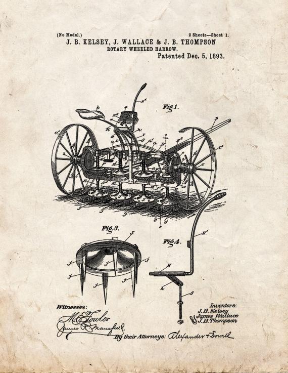 Rotary Wheeled Harrow Patent Print