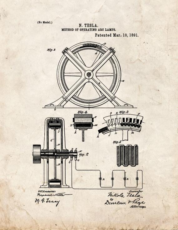 Tesla Method Of Operating And Lamps Patent Print