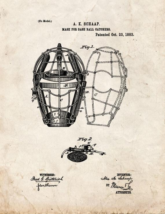 Mask For Baseball Catchers Patent Print