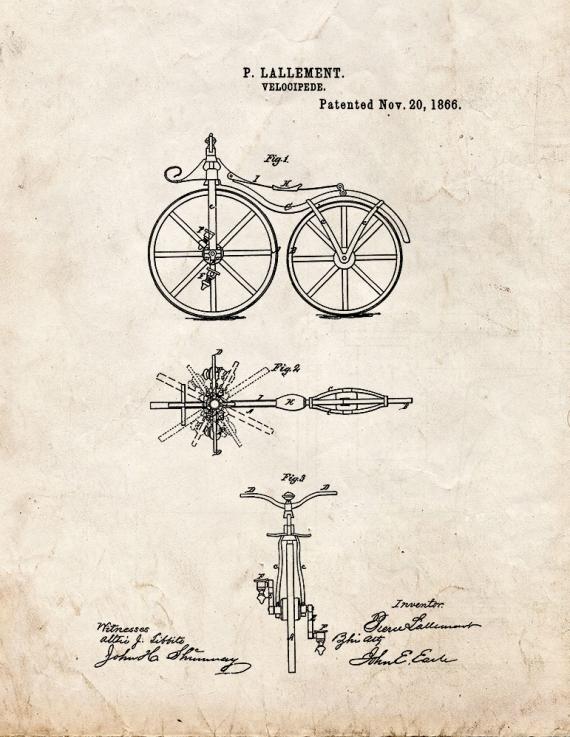 Velocipede Patent Print