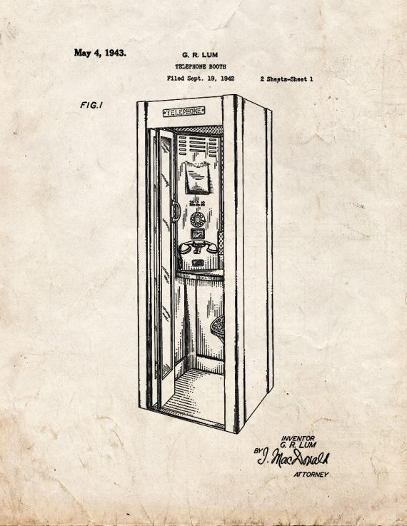 Telephone Booth Patent Print