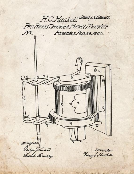 Pen Rack Patent Print