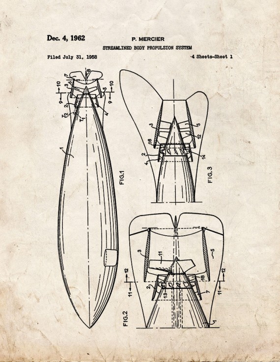 Streamlined Body Propulsion System Patent Print