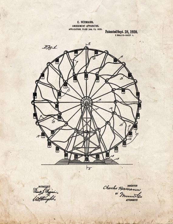 Amusement Apparatus Patent Print