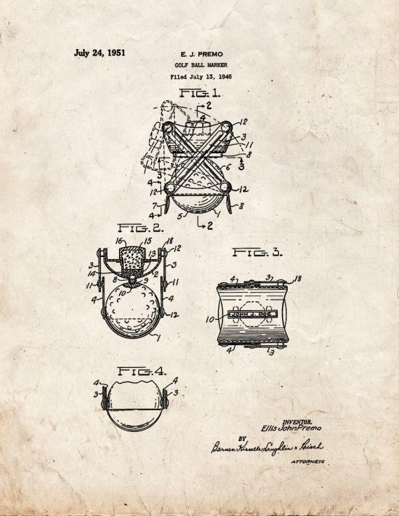 Golf Ball Marker Patent Print