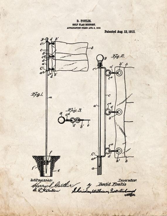 Golf Flag Support Patent Print