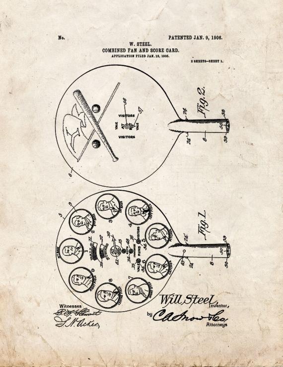 Combined Fan And Score-card Patent Print