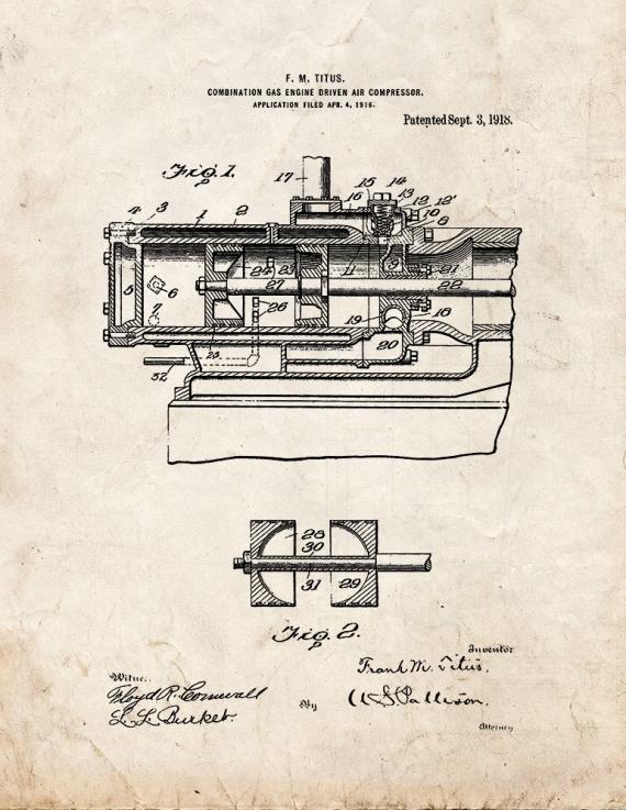 Combination Gas-engine Air-compressor Patent Print