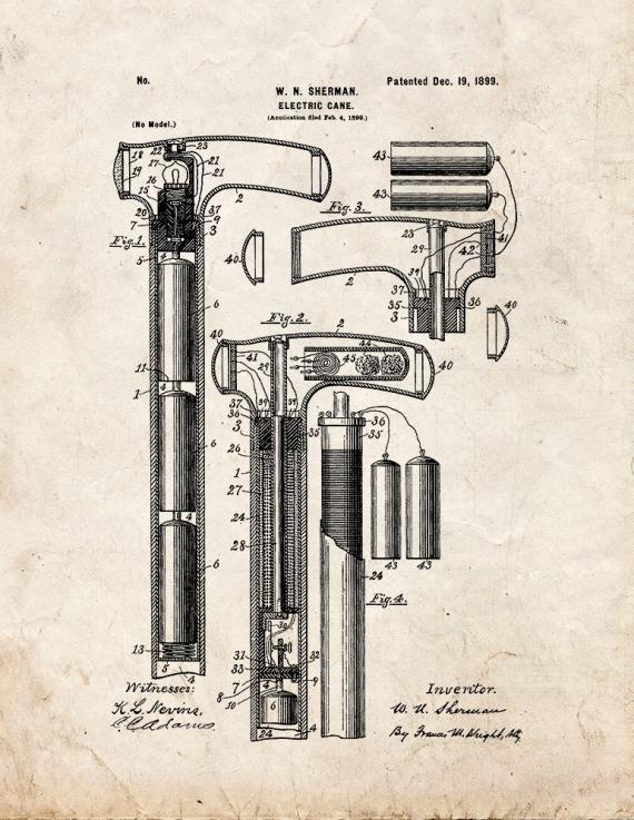 Electric Cane Patent Print