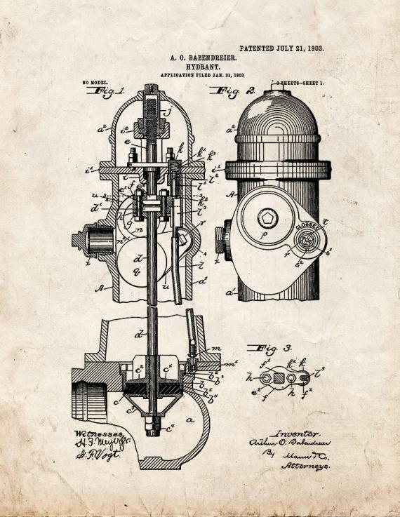 Fire Hydrant Patent Print