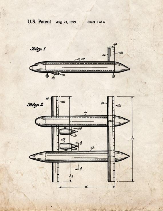 Tandem Wing Airplane Patent Print