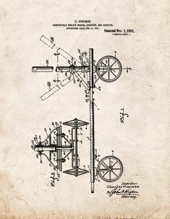 Convertible Child's Wagon, Coaster, And Scooter Patent Print