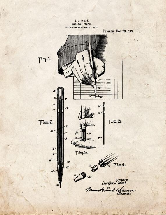 Magazine Pencil Patent Print