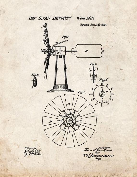 Windmill Patent Print