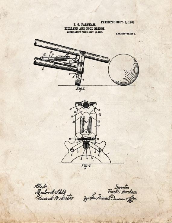 Billiard And Pool Bridge Patent Print